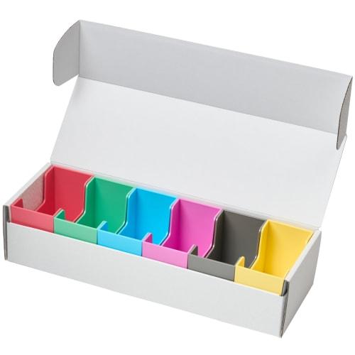Little Combi Slide-Open Storage Box 600, Lightweight Storage Case for Trading Cards, Includes 6 Inner Boxes (White Outer Box, 6-Color Type B Inner Box