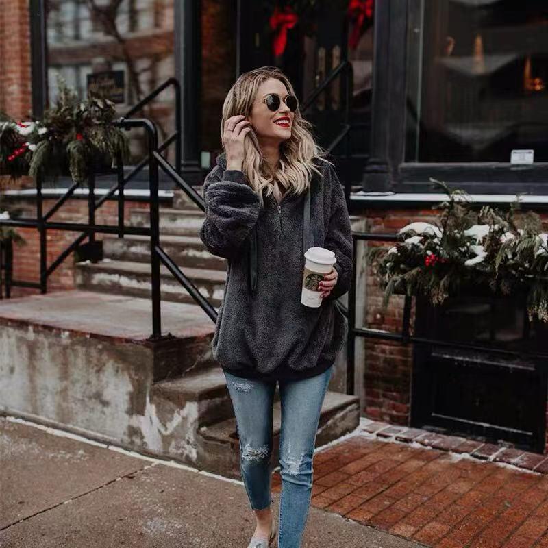 2023 Plus Size Women's Autumn & Winter Loose Hooded Solid Sweatshirt