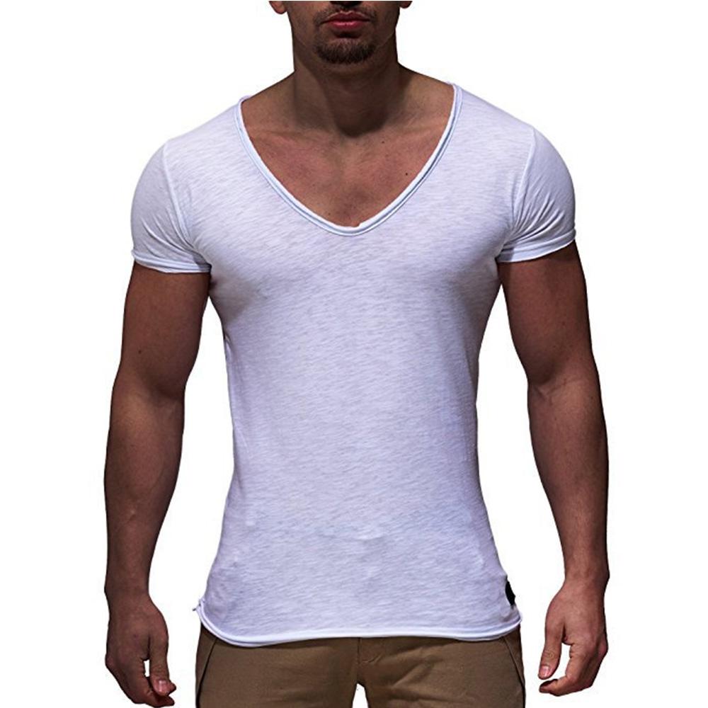 Weiches Sport-T-Shirt für den Sommer für Herren, schnelltrocknend, atmungsaktiv, V-Ausschnitt, einfarbig, lässig, kurzärmelig, für Training, Fitness, Sweatwear M weiß