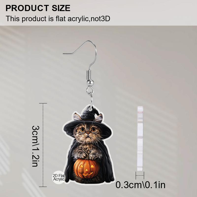 2D Flat Funny Magic Ghost Acrylic Earrings Halloween Party Witch Hat Black Cat Pumpkin Dangling Earrings Women's Holiday Charm Jewelry