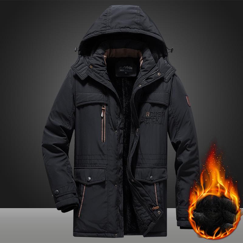 Velvet Thickened Cotton Coat for Young Men Outdoor Thickened Cotton Jacket Winter Large Size Cotton Coat Mid-length Coat for Men