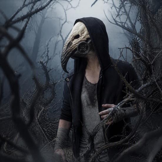 Comfortable Breathable Face Masque Long Nose Raven Masquerade Masque, Steampunk Bird Beak Cosplay Costume, Retro Wood Grain Cushion Latex Scary Creepy