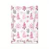 1pc Vintage Watercolor Christmas Blanket - Soft & Warm Flannel with Pink Trees Snowflakes & Cedar Design Ideal for Naps Camping