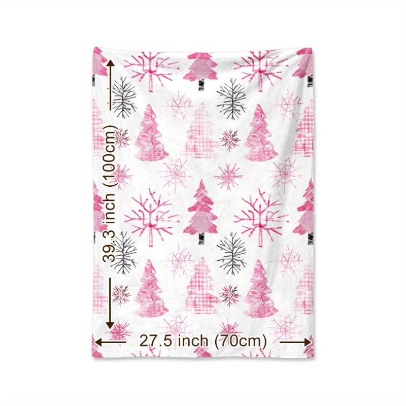 1pc Vintage Watercolor Christmas Blanket - Soft & Warm Flannel with Pink Trees Snowflakes & Cedar Design Ideal for Naps Camping