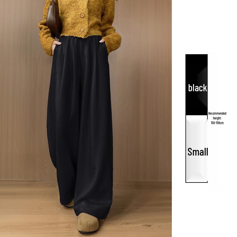 

Women s Wide-Leg Mulberry Silk Wool Pants - White, Plus Velvet, Loose Fit, Autumn/Winter, Casual Straight. L