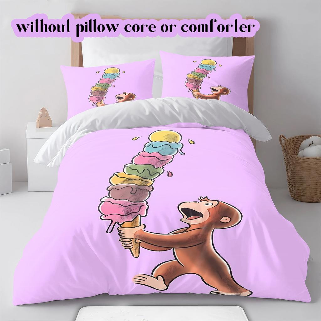 Curious GeorgePattern Bedding Quilt Set Quilt Cover Pillowcase Home Decoration Birthday Gift (1 * duvet cover + 2 * pillowcase, without core)