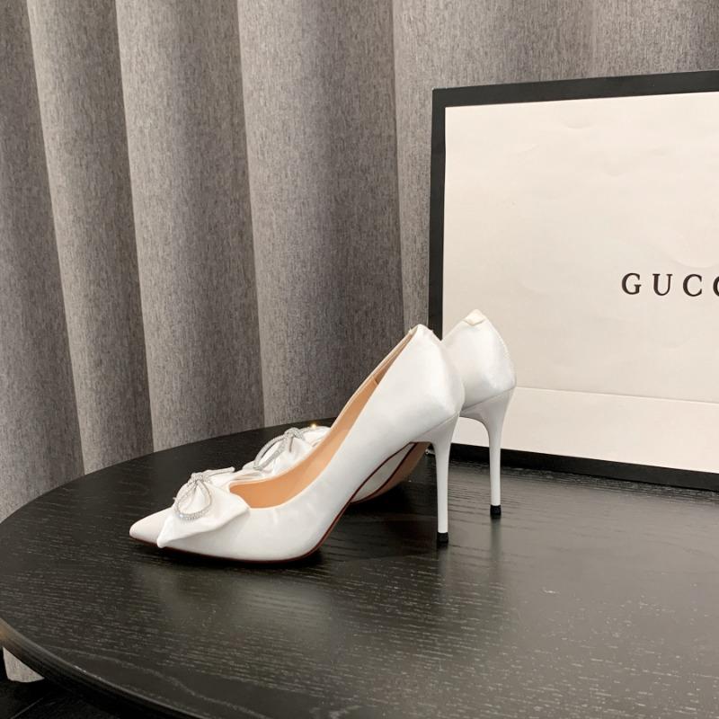 

White satin wedding shoes high heels autumn new pointed thin heel rhinestone bow light mouth single shoes 40