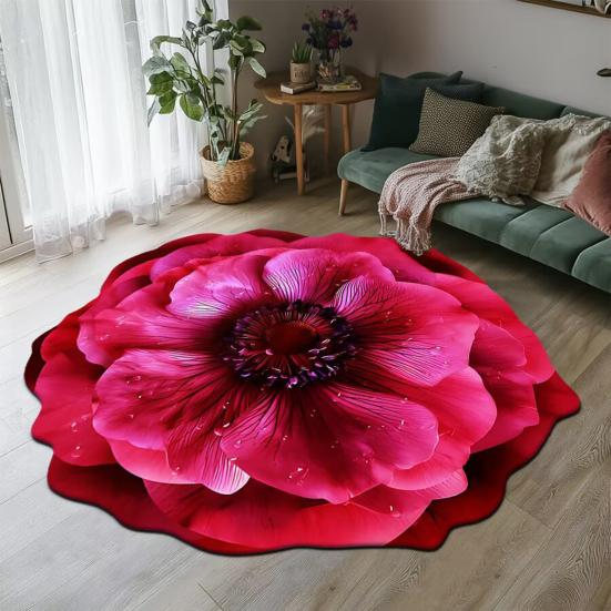 3D Flower Bathroom Rug Anti-Slip Absorbent Floor Mat Realistic Flower Area Rug for Entrance