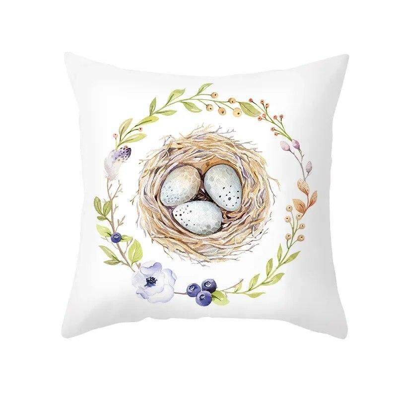 Spring Home Decor Cushion Cover Happy Easter Eggs Rabbit Decorative Pillow Covers Flowers Bunny Printed Throw Pillowcase 45x45cm