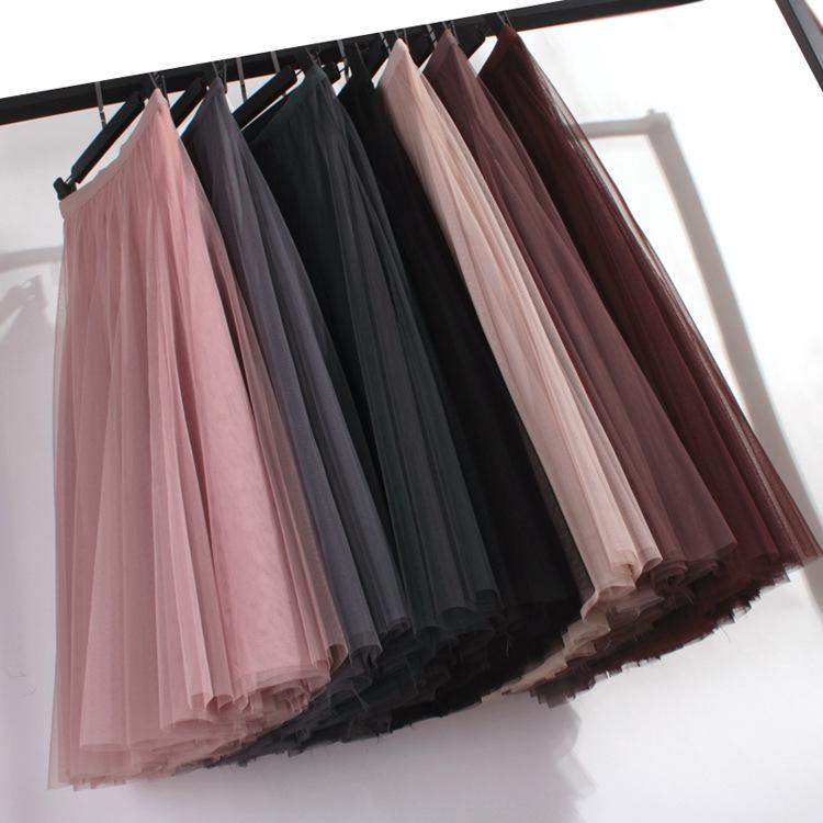 Women's High-End Mesh Pleated Midi Skirt - Summer Slimming Big Swing Tulle Skirt