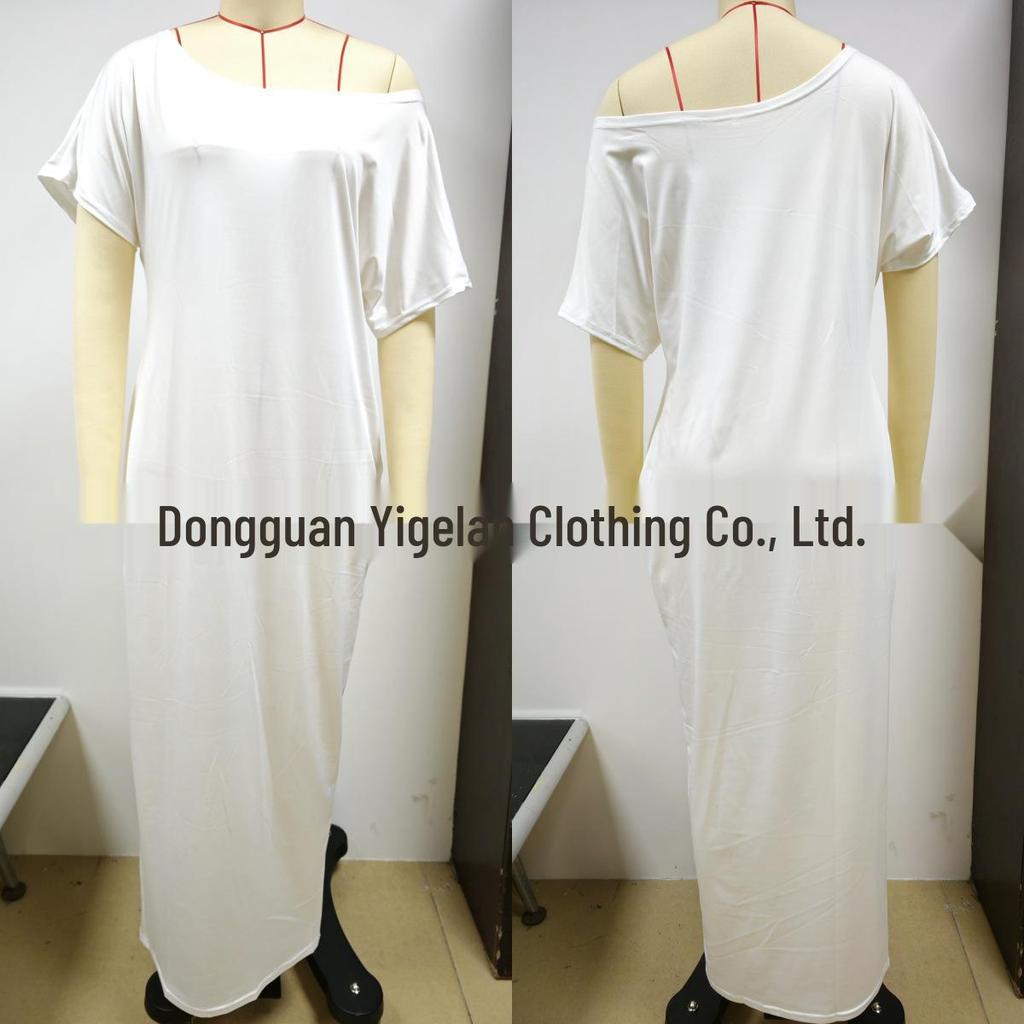 2025 Trendy European & American Women's Solid Short-Sleeve Long Summer Dress