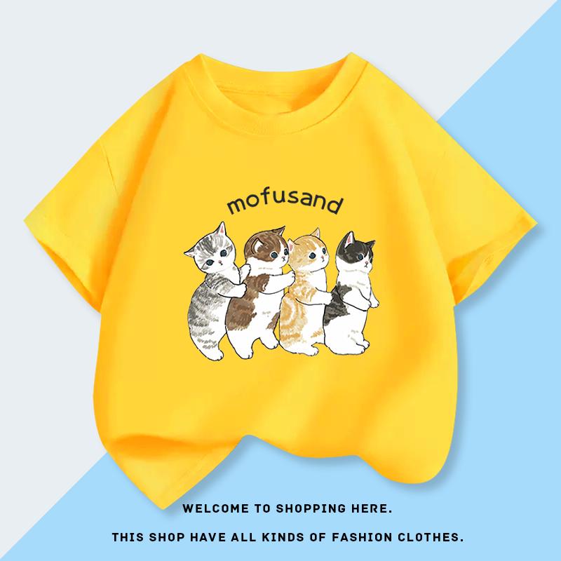 Girl Cat Short Sleeve T-Shirt Summer New Fashion Children's Summer Top