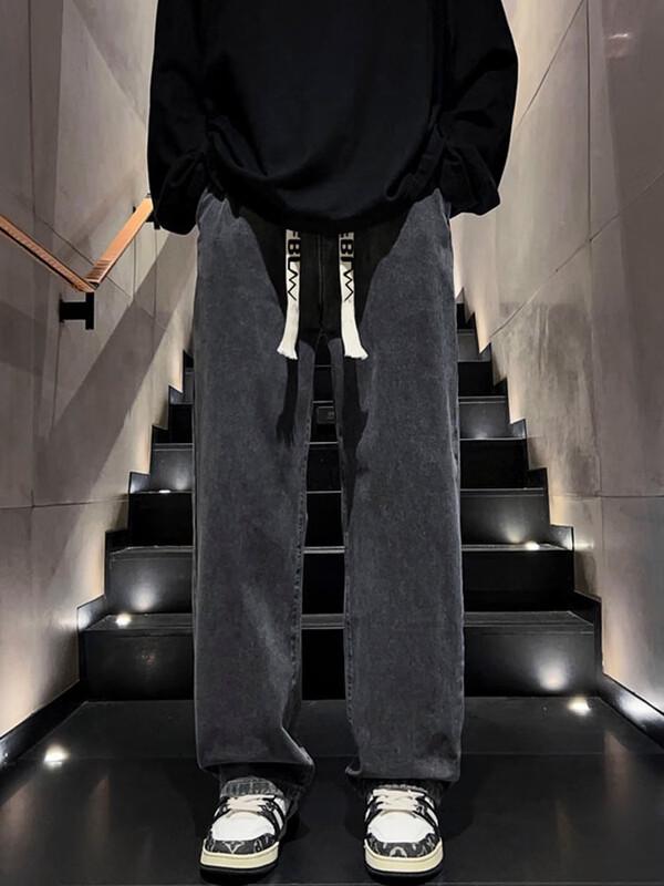 Dingfengbaoluo Retro Loose Fit Straight Leg Pants