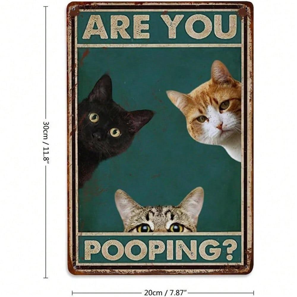 Funny Black Cat Pooping Vintage Tin Sign 8x12 Inches Retro Wall Decor for Bathroom, Home, Bar, Cafe, Novelty Gift