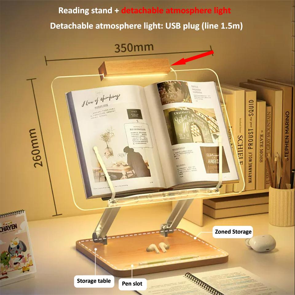 Wooden Book Stand with Light Multi-Functional