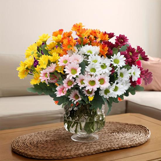 Faux Chrysanthemum Bundle UV Resistant Autumn Artificial Flowers Outdoor Realistic Faux Plants for Patio Porch Window Box Indoor Vase Decor
