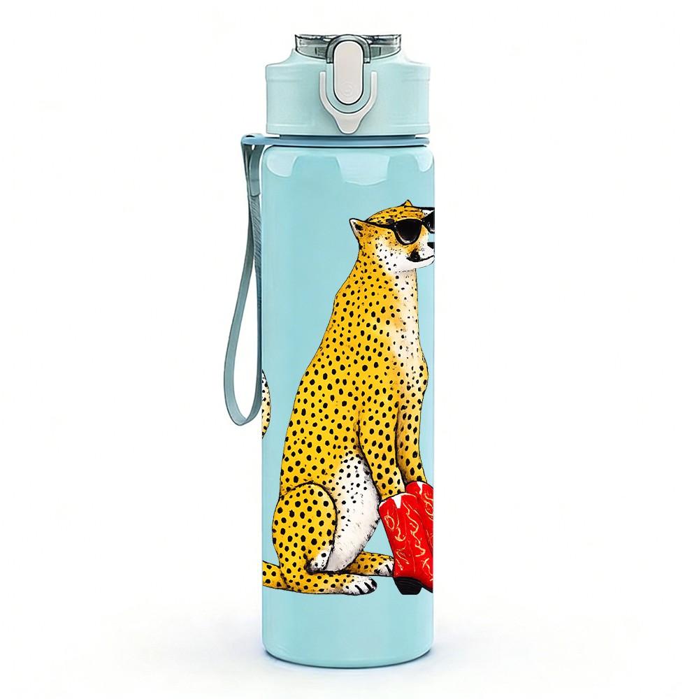 1PC Spotted Cheetah Wild Cat Animal Print 750ml Color Plastic Sports Water Bottle Leakproof Flip Straw Lid Suitable for Sports Office Home Use