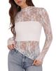 New Women's Semi-high Neck See-through Long-sleeved T-shirt and Sexy Tulle Top