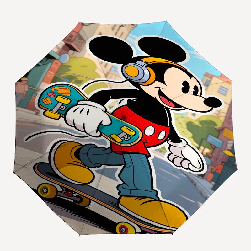 Mickey Mouse, Skateboarding Automatic Opening and Closing Umbrella, Compact Travel Umbrella, Lightweight and Portable, Suitable for Beach Co