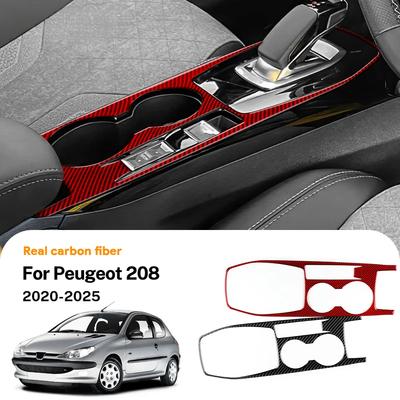 Real Soft Carbon Fiber Sticker LHD RHD Car Manual Automatic Gear Shift Panel Trim For Peugeot 208 2020 2021 2022 2023 2024 2025.