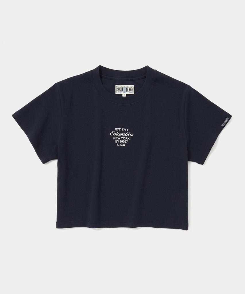 COLUMBIA UNIVERSITY Cu Big Script Women Crop S/S T-Shirts Crown Navy