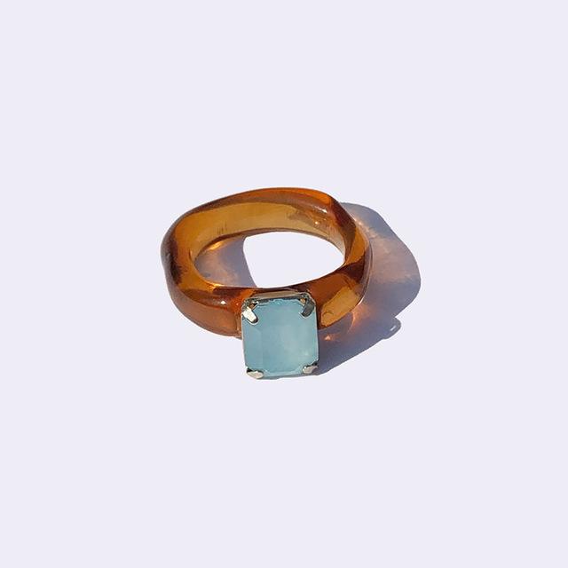 HangZhi 2020 Nuovo Anello Unico Giapponese con Strass Colorati Chunky in Plastica Acrilica Trasparente per Donne Ragazze Gioielli da Festa