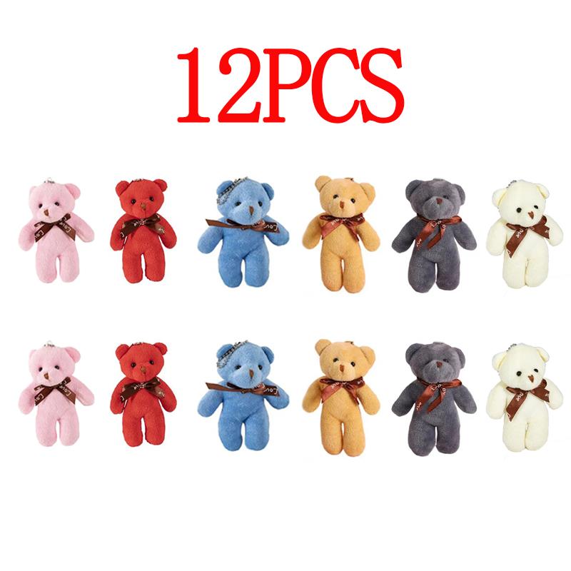 6/12pcs Plush Teddy Bear Keychain Pendant with Ribbon Bow% Love Doll Backpack^ Accessories Valentine's Day Birthday Gift!!!
