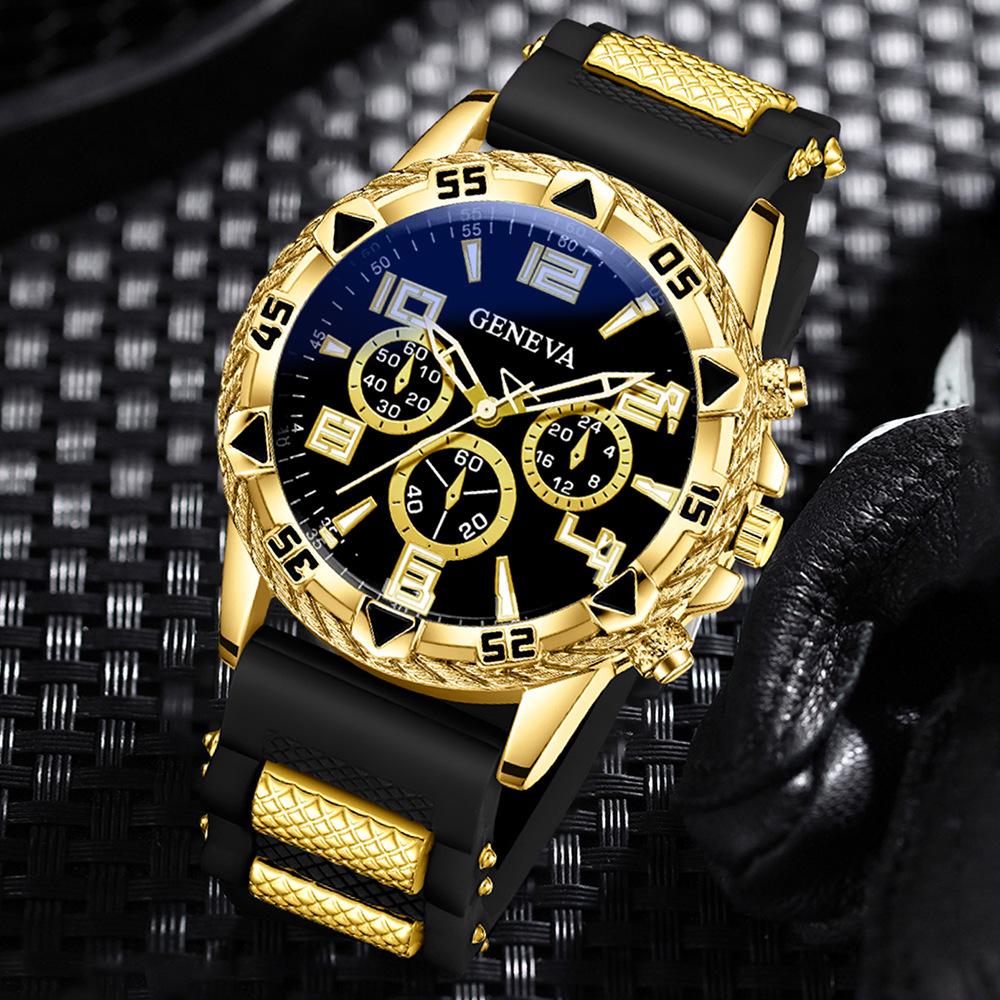 Geneva Blu-ray Glass Men's Watch Steel Belt Quartz Watch Three-eye Business Leisure Watch