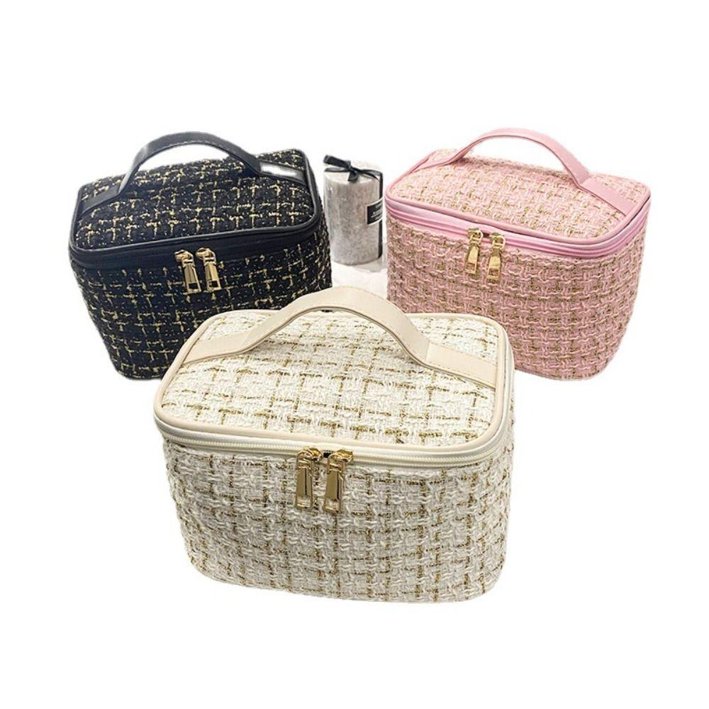 Large Capacity Makeup Bag Knitted Style Toiletry Organiser Portable Storage Bag Travel Use