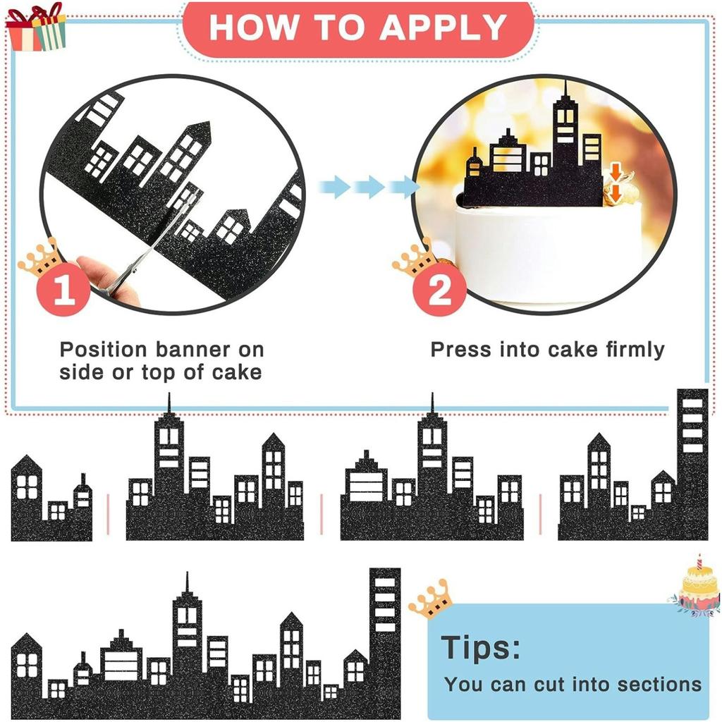 5PCS Scenic Theme Cake Border Decoration Cake Side Border Stick or Lay on Cake Toppers Birthday Cake Decor Accessories for Party