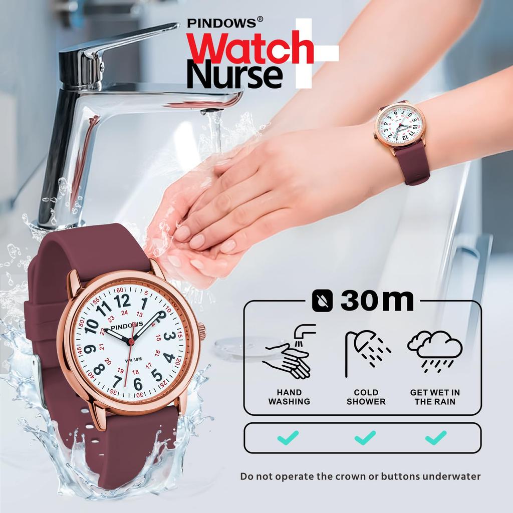 PINDOWS Unisex Analog Quartz Watch for 30m Water Military Time Luminous Dial for Easy Visibility Women's Watch, Students, Resistant, Display,