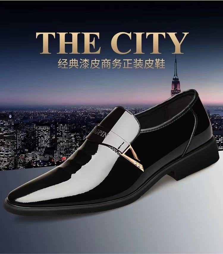 Business Dress Glossy Casual Men's Youth Versatile Black Waterproof Men's Leather Shoes Bright Leather Large Size Men's Shoes