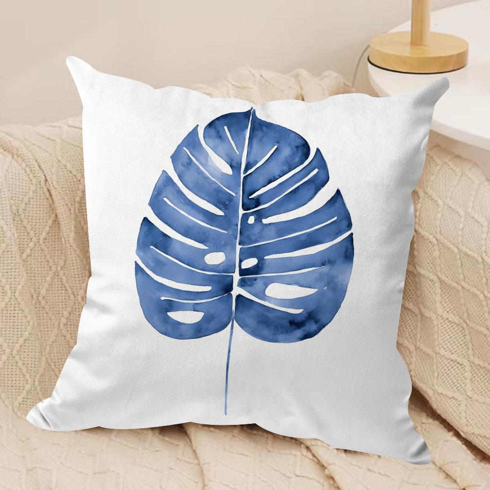 Elegant Blue Floral Cushion Cover Soft Plush Fabric DoubleSided Printed Sofa Cushion Cover for All Seasons Home Decor Gift