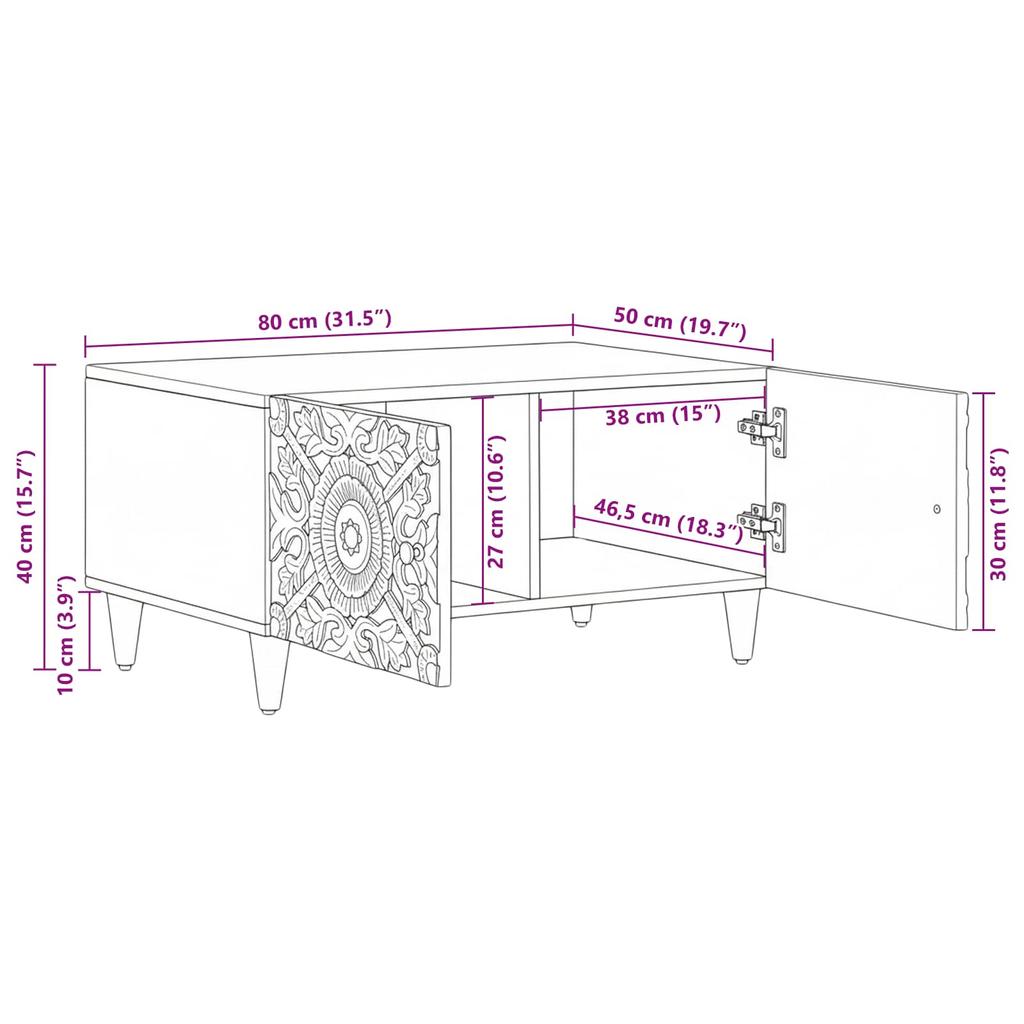 Coffee Table Brown 80 X 50 X 40 Cm Solid Mango Wood