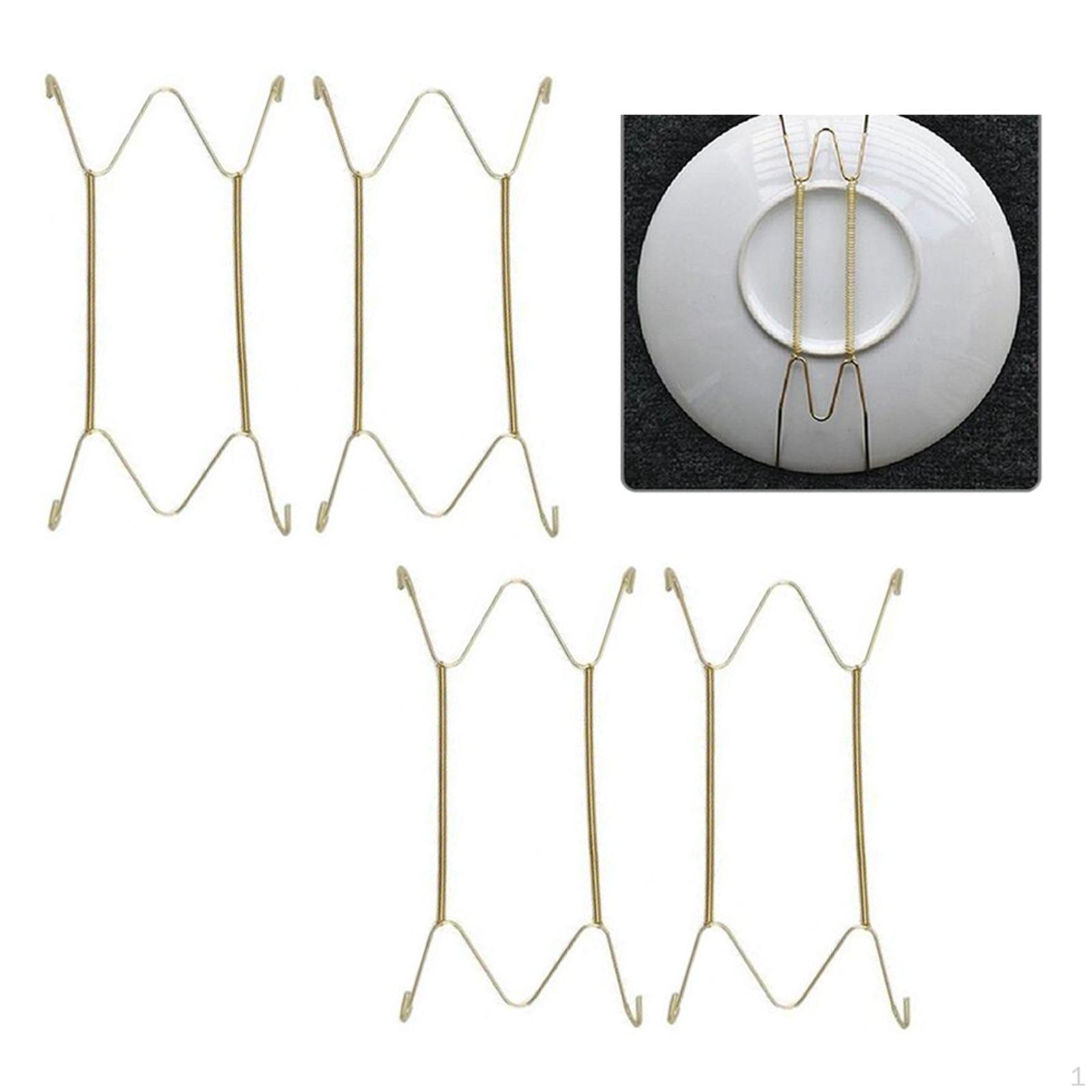 

2 Pieces Plate Hangers Wall Mount Display Holder Golden Decorative Tray Dish Wire Hanger Holders