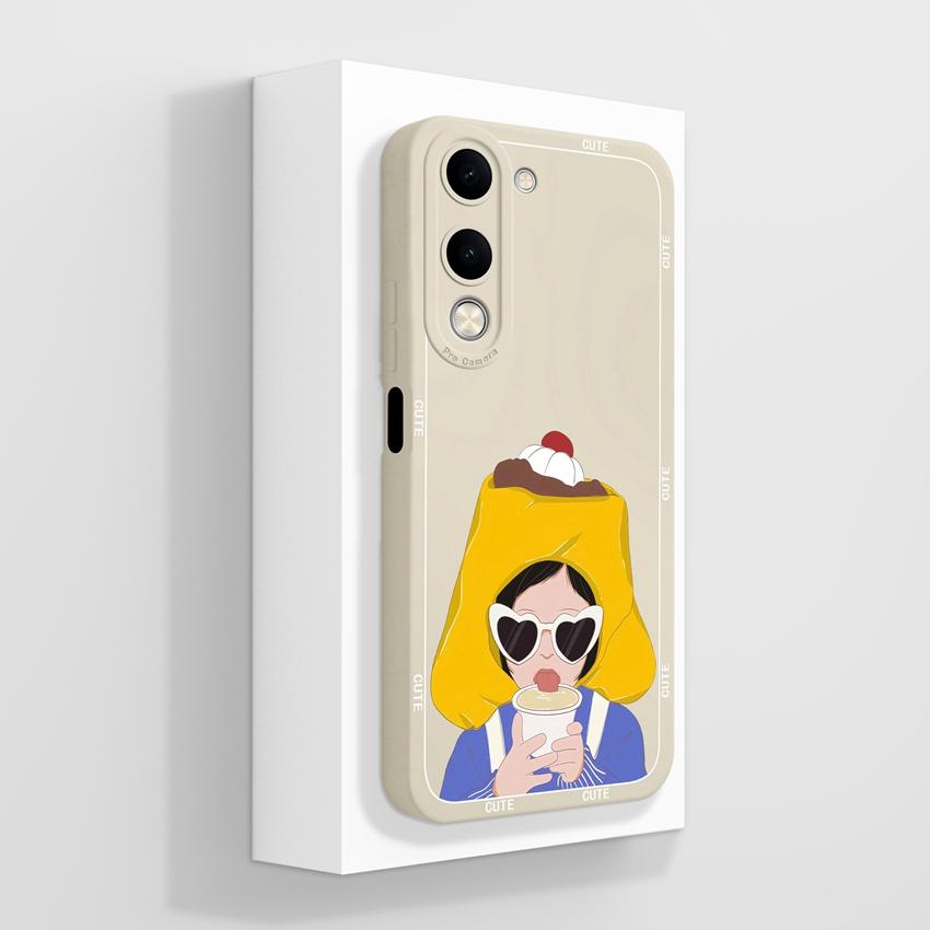 Für Vivo Y04 Y03 Y02 Y11 Y15 Y20 Handyhülle Niedliches Cartoon-Mädchenmuster Glattes Flüssigsilikon Stoßfester Schutz Rückseitenabdeckungen Hülle Für Vivo Gehäuse