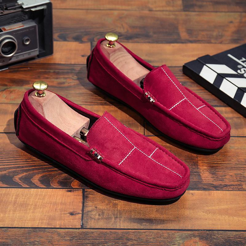 New Flock Leather Casual Lazy Driving Men's Shoes Summer Breathable Slip-On Red Shoes Peas Shoes  Men Shoes Sneakers