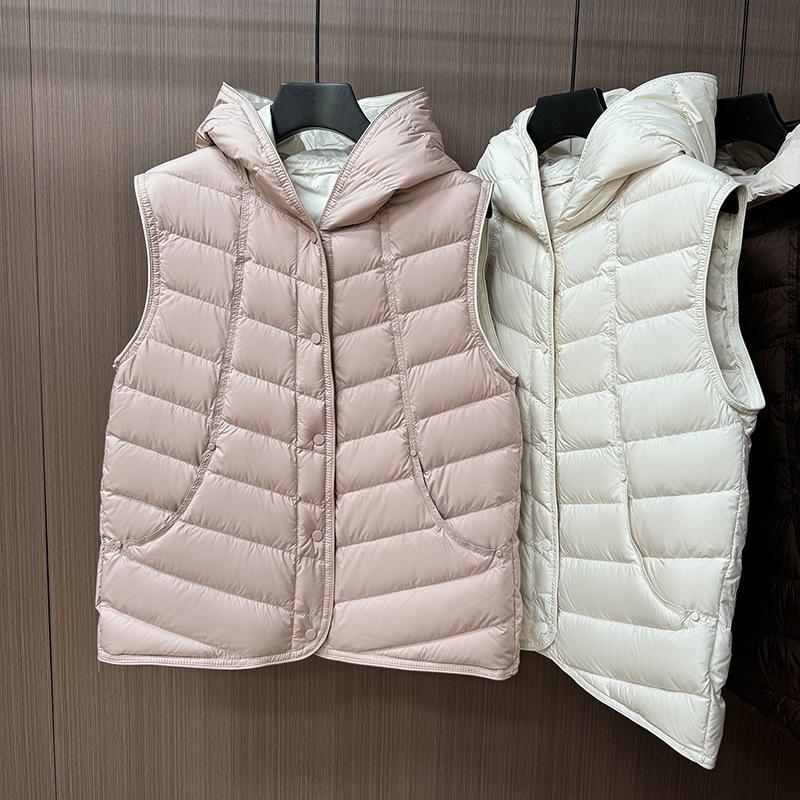 Light down jacket, vest, women's short hooded white duck down, small man wearing fashionable foreign vest, vest, vest winter