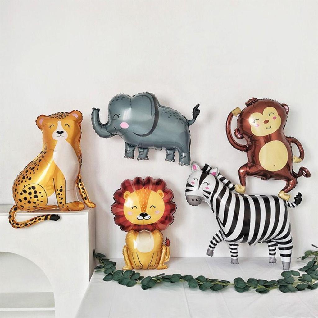 6-częściowy zestaw balonów foliowych z motywem dzikiej dżungli na przyjęcie urodzinowe, baby shower, dekoracja na imprezę tematyczną ze zwierzętami, imprezę myśliwską w dżungli