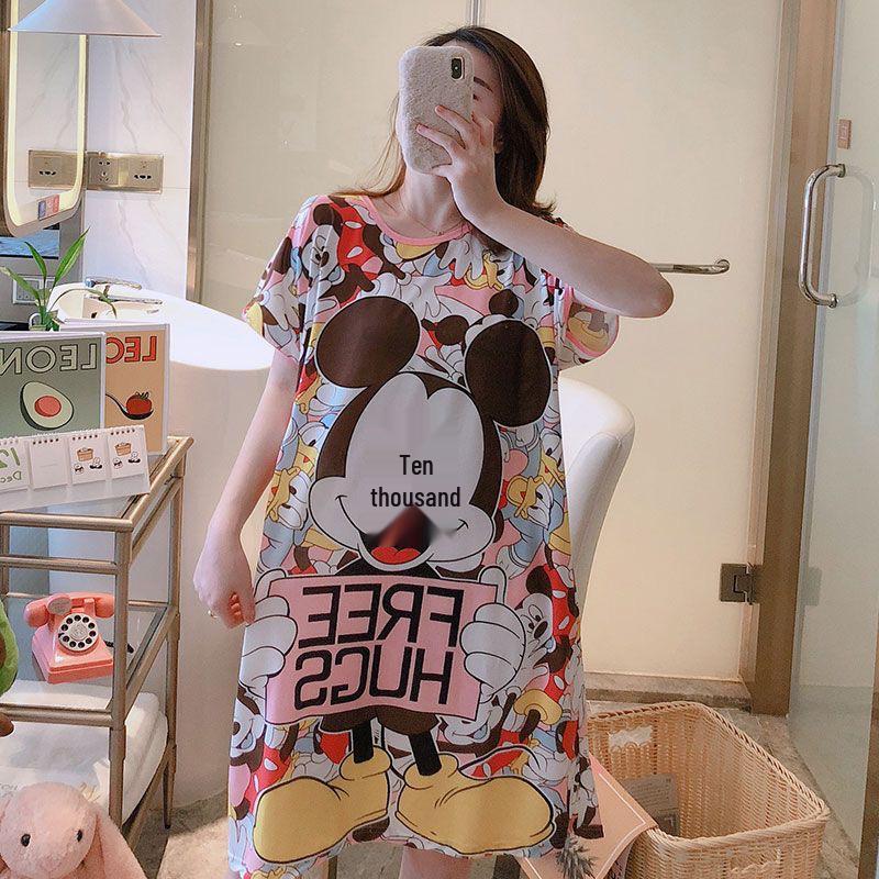 Women's Short Sleeve Cartoon Nightgown - Loose Fit Pajamas for Summer, Spring & Autumn