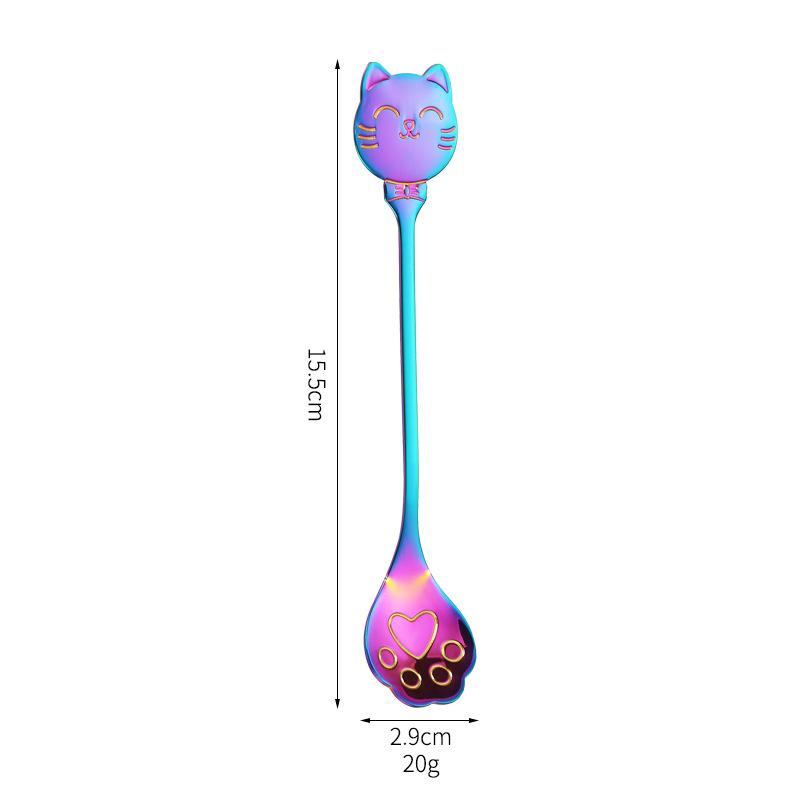 Creative Cat Stainless Steel Coffee Spoon Cute Paw Stirring Spoon Cake Ice Cream Hollow Dessert Spoon Gift
