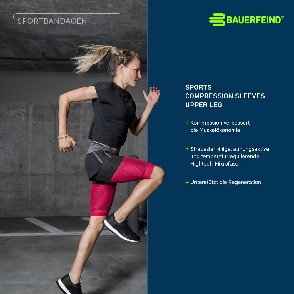 BAUERFEIND SPORTS COMPRESSION SLEEVES UPPER LEG Compression Sleeves Upper Sports Leg Sleeves for Made in Compression Reduces Muscle Vibration and