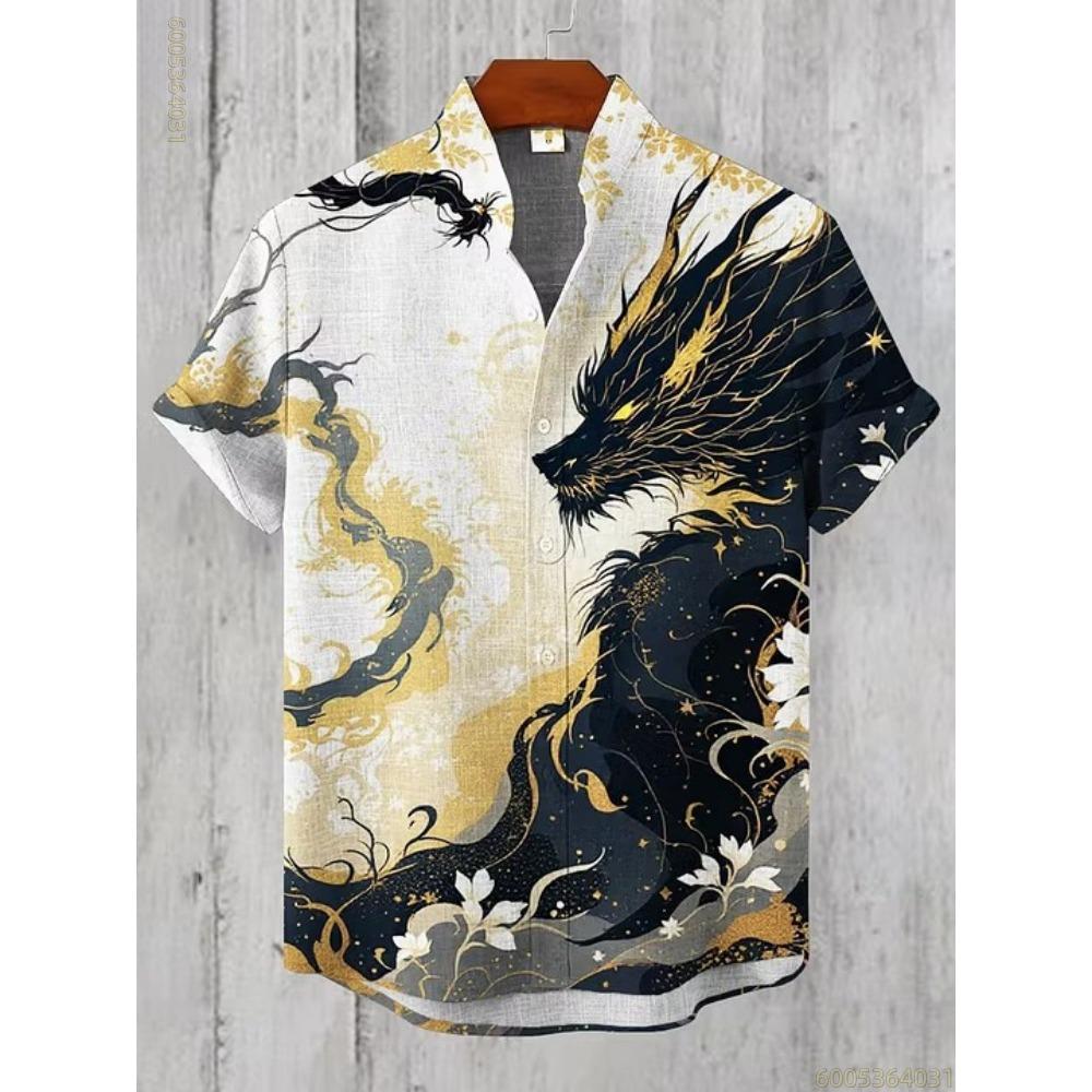 Men's Shirt Fashion Cat Print Short Sleeved Shirt Outdoor Beach Loose Casual Hawaiian Shirt Comfortable Fabric