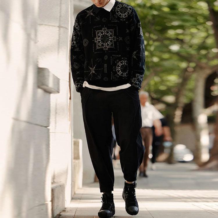 Li Ning CF Wu Xing Series Letter Embroidery Loose Cuff Casual Pants Men Bottoms Black AKXR559-2