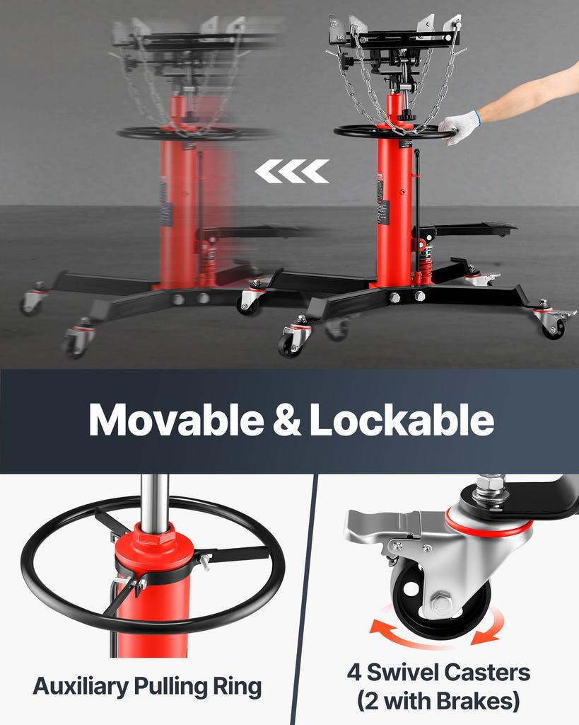 VEVOR Transmission Jack,0.75 Ton/1660 Lbs Capacity Hydraulic Telescopic Transmission Jack, 2-Stage Floor Jack Stand with Foot Pedal
