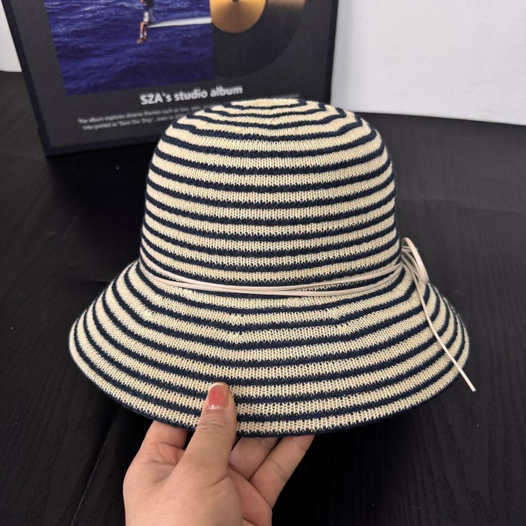Women's Striped Fisherman Hat Trendy Summer Bucket Cap Casual Foldable Sun Protection Cap for Outdoor Activities