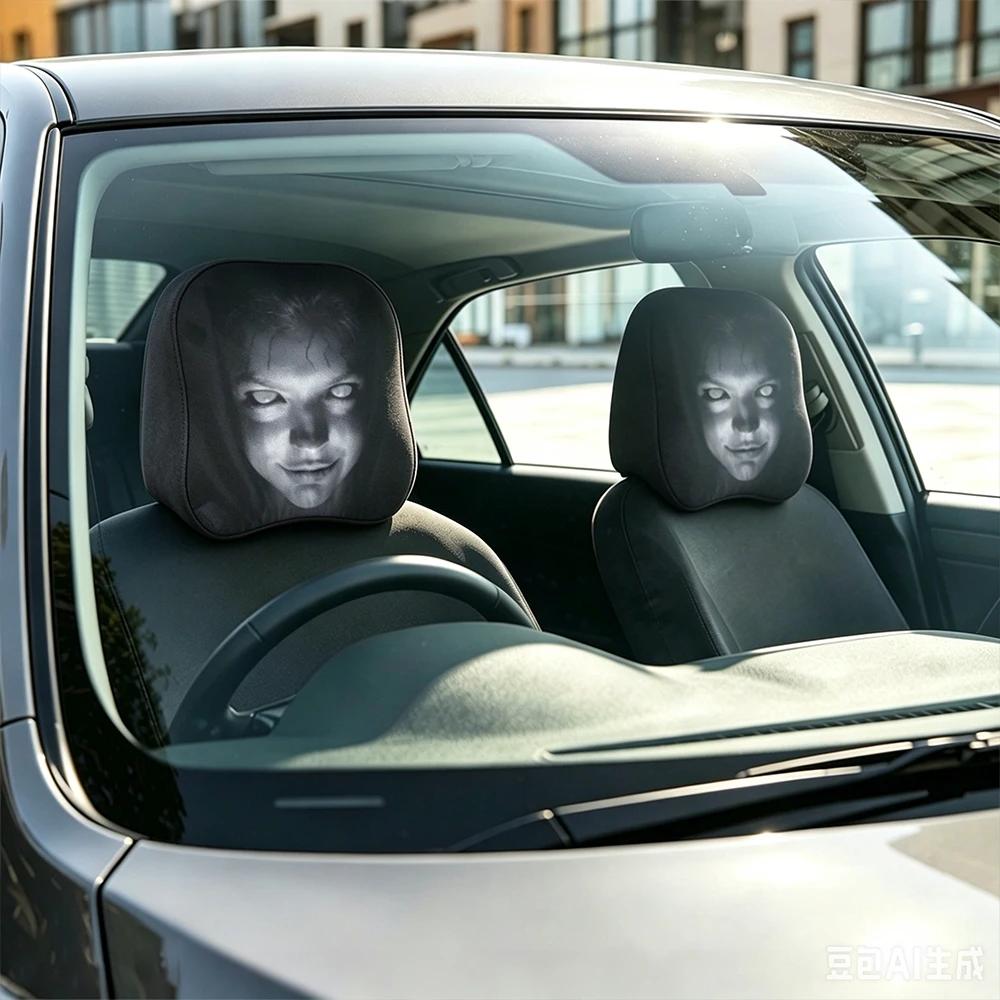 2pcs 3D Horror Ghost Face Car Headrest Cover, Elastic Funny Prank Head Rest Protector,Soft Fabric Auto Seat Head Pillow Decor Gift for Car Enthusiasts