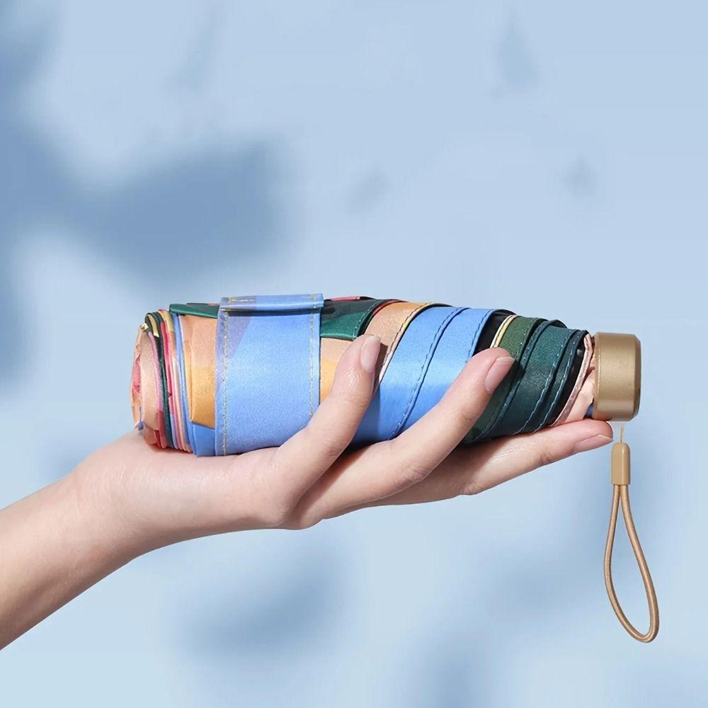 Portable Rain Umbrellas Mini 6-Folding Parasol Easily Store Sun Umbrella  Student
