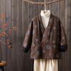 Artistic Retro Ethnic Polka Dot Cotton Linen V-Neck Jacket - Short Style, Padded for Autumn/Winter