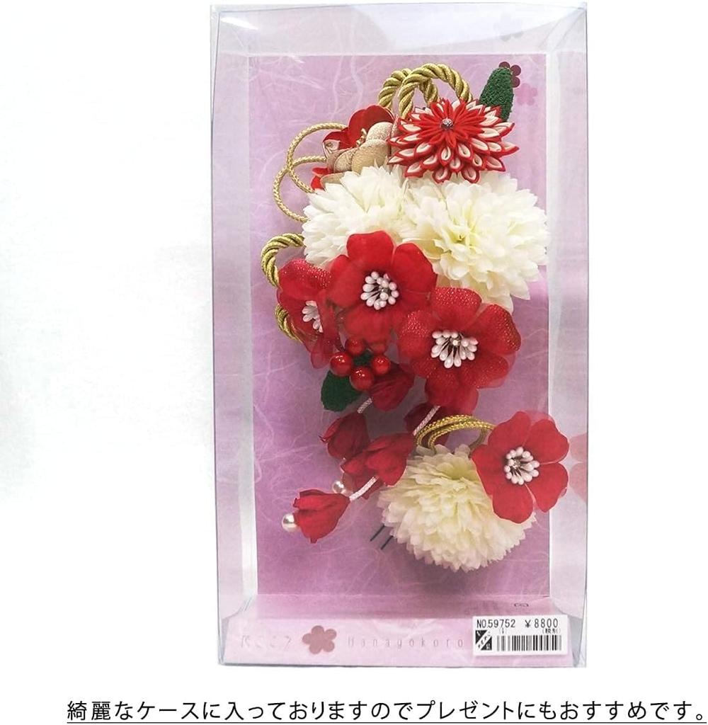 Hair Accessory Set for Furisode and Ceremonies Featuring Red Flowers Two-piece (long-sleeved Kimono) Coming-of-age (wk-077) Tsumami-zaiku (red)